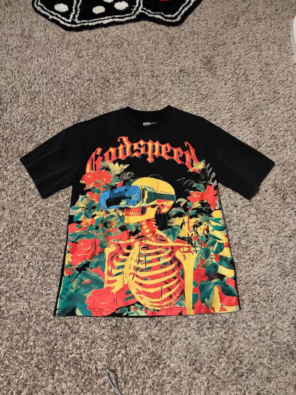 Godspeed Black Short Sleeve Graphic Tee with Multicolor Skeleton Print